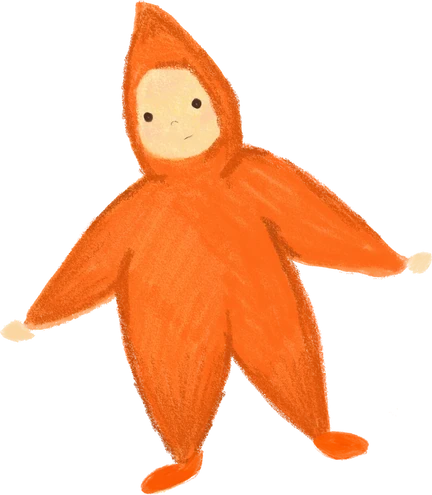 a child in an orange star costume, standing